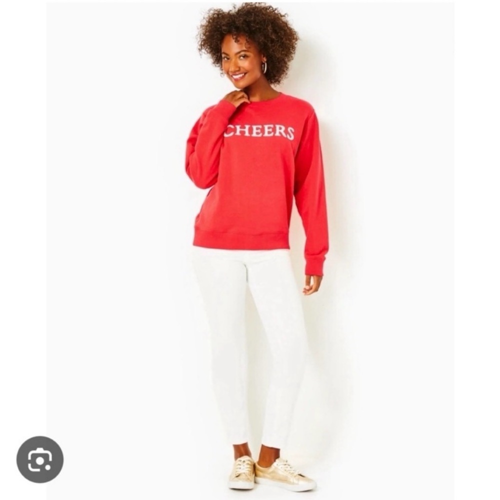 Lilly Pulitzer Ballard Sweatshirt SZ Medium Red Cheers Pearl Beading - Picture 13 of 16